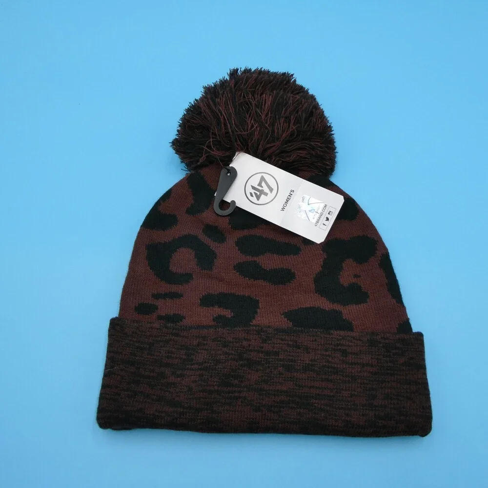 '47 Brand Brooklyn Nets Winter‎ Hat Womens Brown Knit Basketball Beanie Pom New